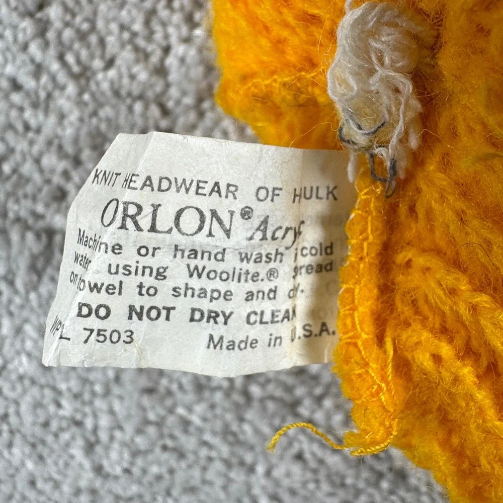 Garfield Cat Knit Beanie Kids Child OS Yellow White Vtg 80s Pom Pom Hat USA Made